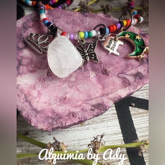 Alquimia Jewelry - Colorful beaded charms necklace white jade
